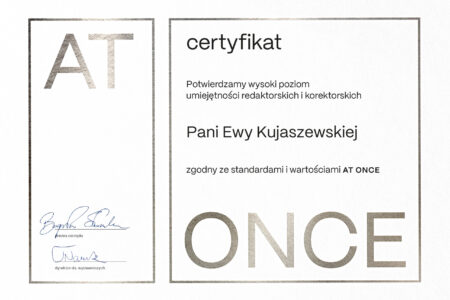 certyfikat At Once redakcja korekta